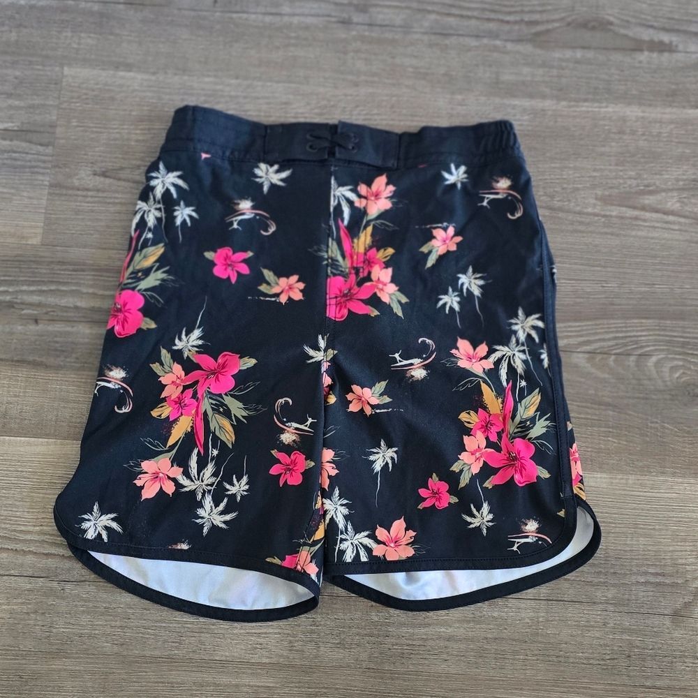 old navy Floral Print Black, lined swim Shorts, trunks boys XL